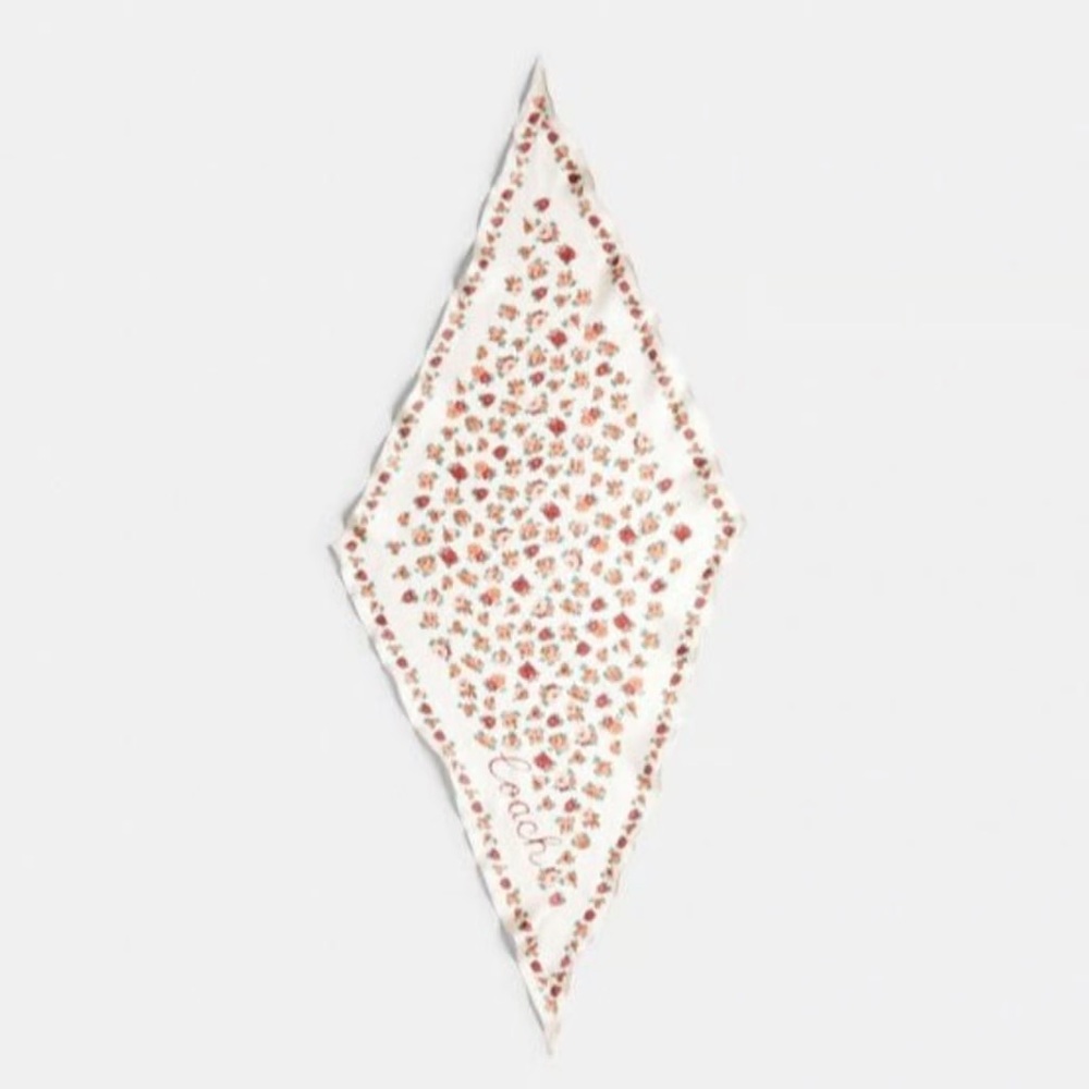 Coach Tea Rose Print Silk Diamond Scarf